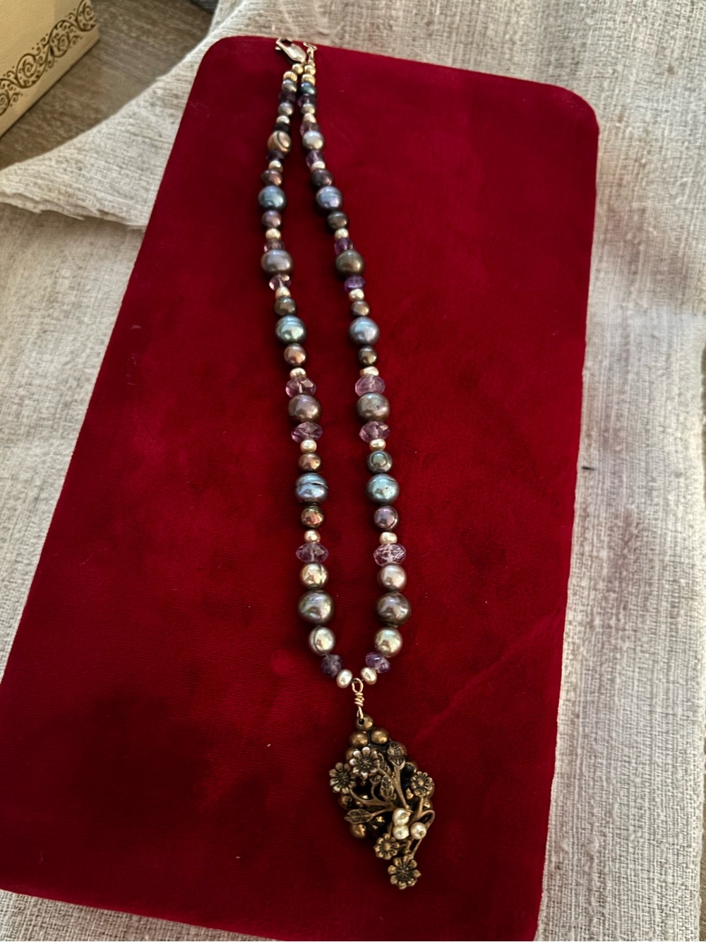 Gold fill real pearl vintage gorgeous antique necklace